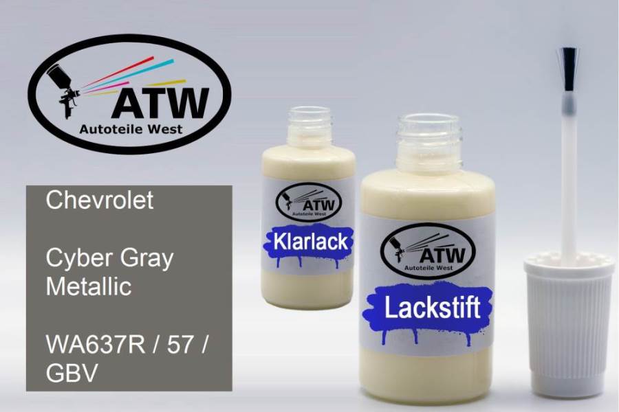 Chevrolet, Cyber Gray Metallic, WA637R / 57 / GBV: 20ml Lackstift + 20ml Klarlack - Set, von ATW Autoteile West.